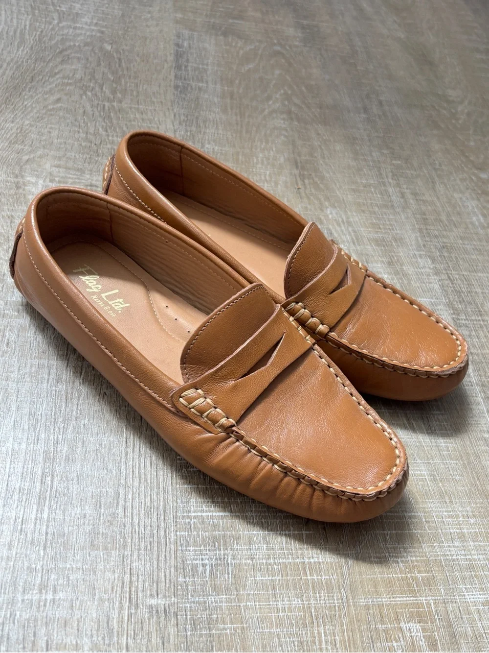 Flag LTD Morgan Leather Penny Loafers Cognac Brown Tan Slip On Shoes Women’s 6.5